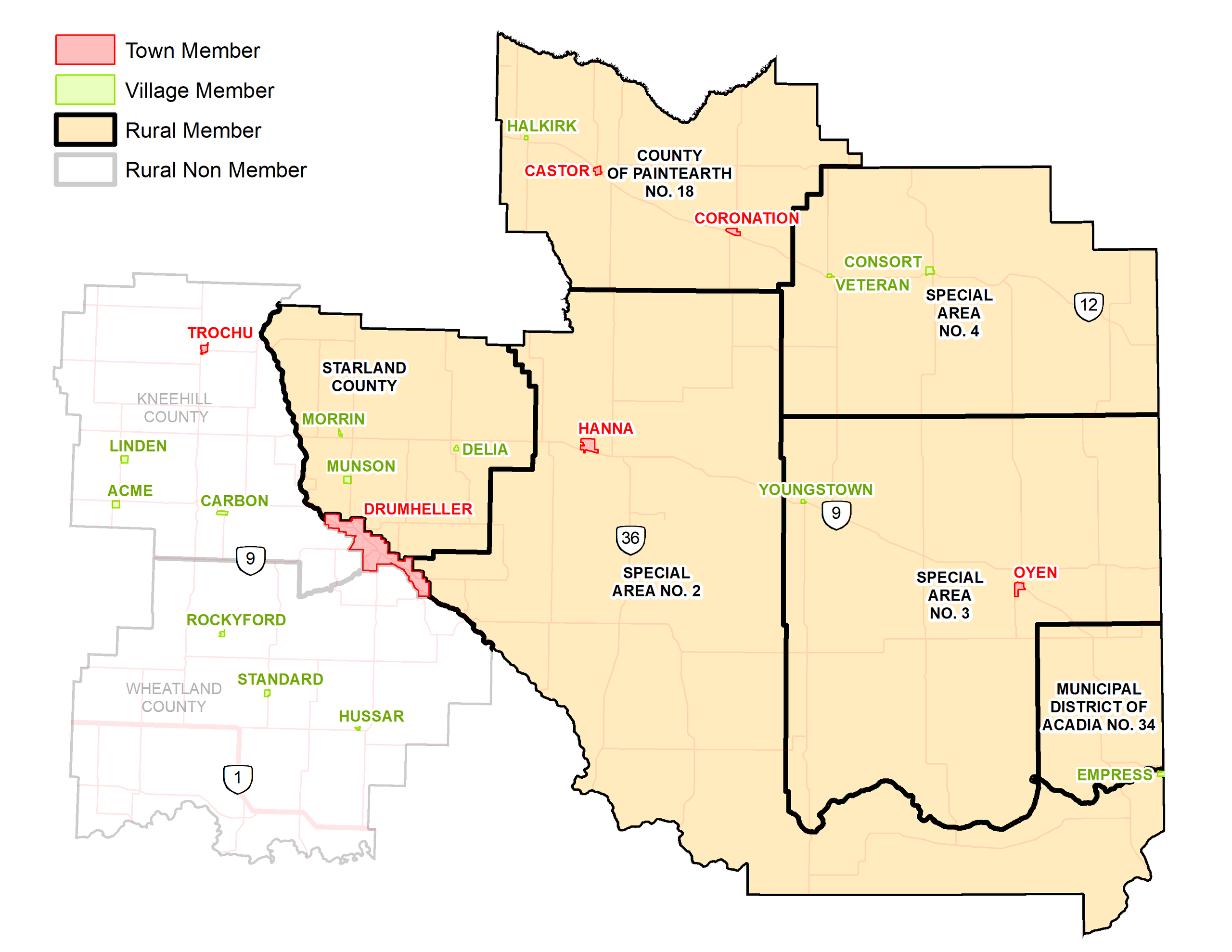 County Of Paintearth Map Members: Palliser Regional Municipal Services
